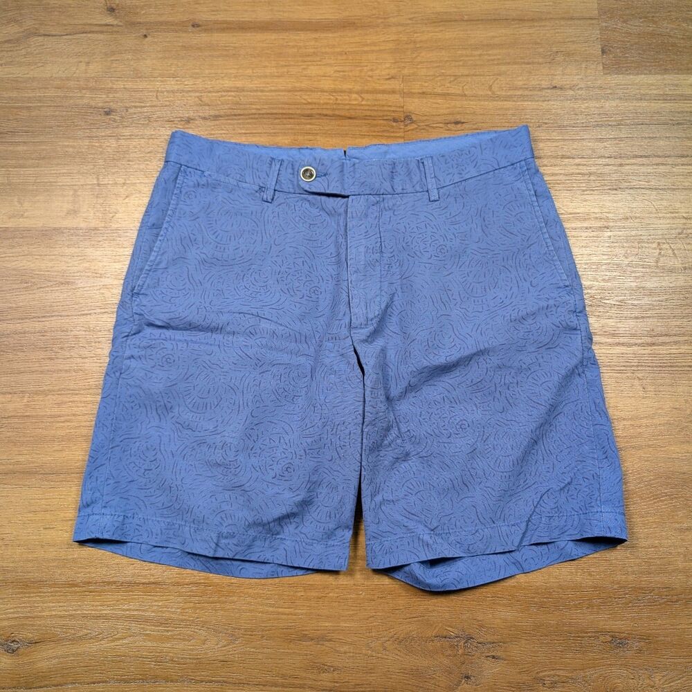 Peter Millar Seaside Shorts Mens 33 Blue All Over Print Linen Blend Golf